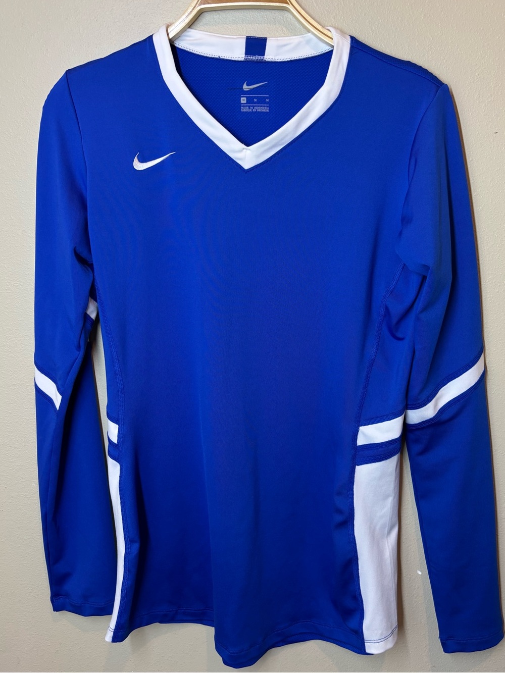 Nike Royal Blue and White Long-Sleeve Volleyball Jersey Top, medium